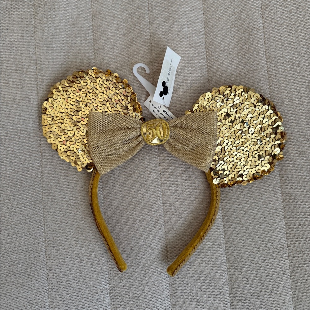 Disneyland 50th Anniversary Gold Minnie Ears NWT - Picture 1 of 6